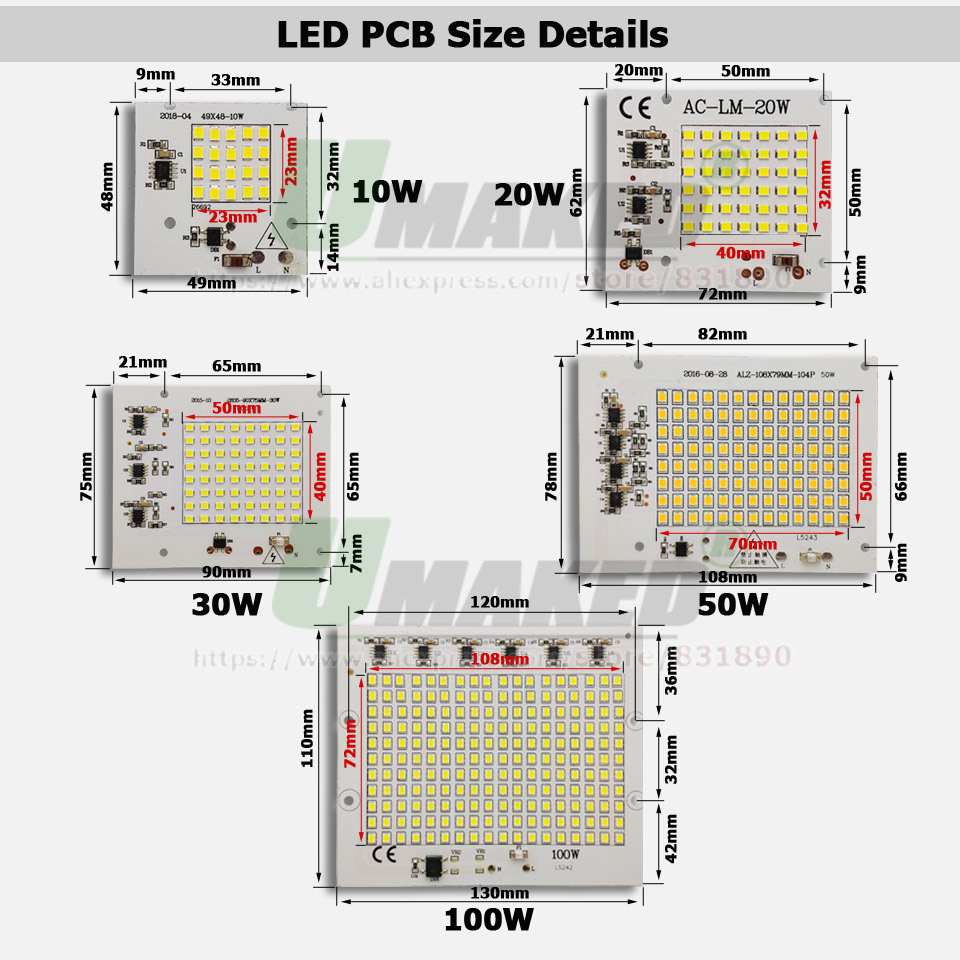 AC220V LED PCB 10W 20W 30W 50W - Flood Tray Table recension och pris
